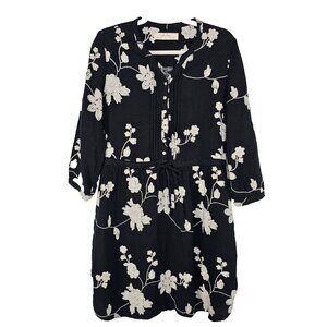 Isabella Sinclair Anthropologie Embroidered Naomi Shirt Dress M Black Floral